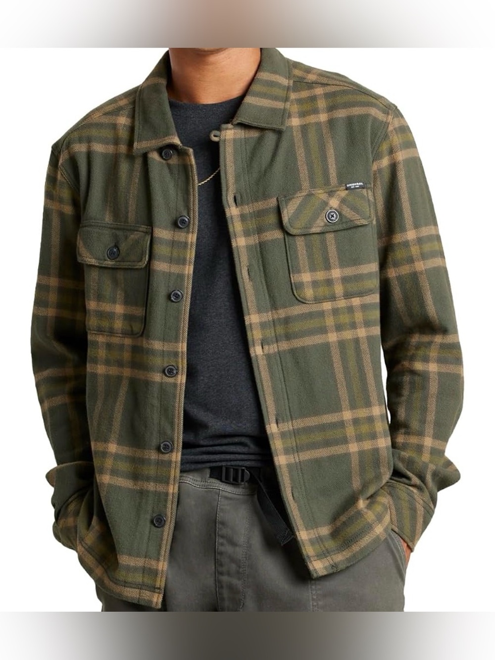 UNIONBAY Men's Hale Heavy Flannel Button Down Overshirt Lichen Small NWT
